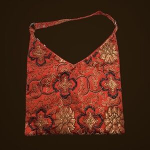 Beautiful Handmade Beaded bag in Vibrant Orange, Zipper, Medium Size